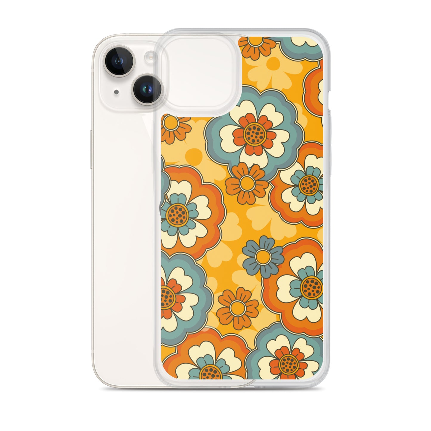 Vintage Retro Colors Groovy Flowers Pattern Clear Case for iPhone®