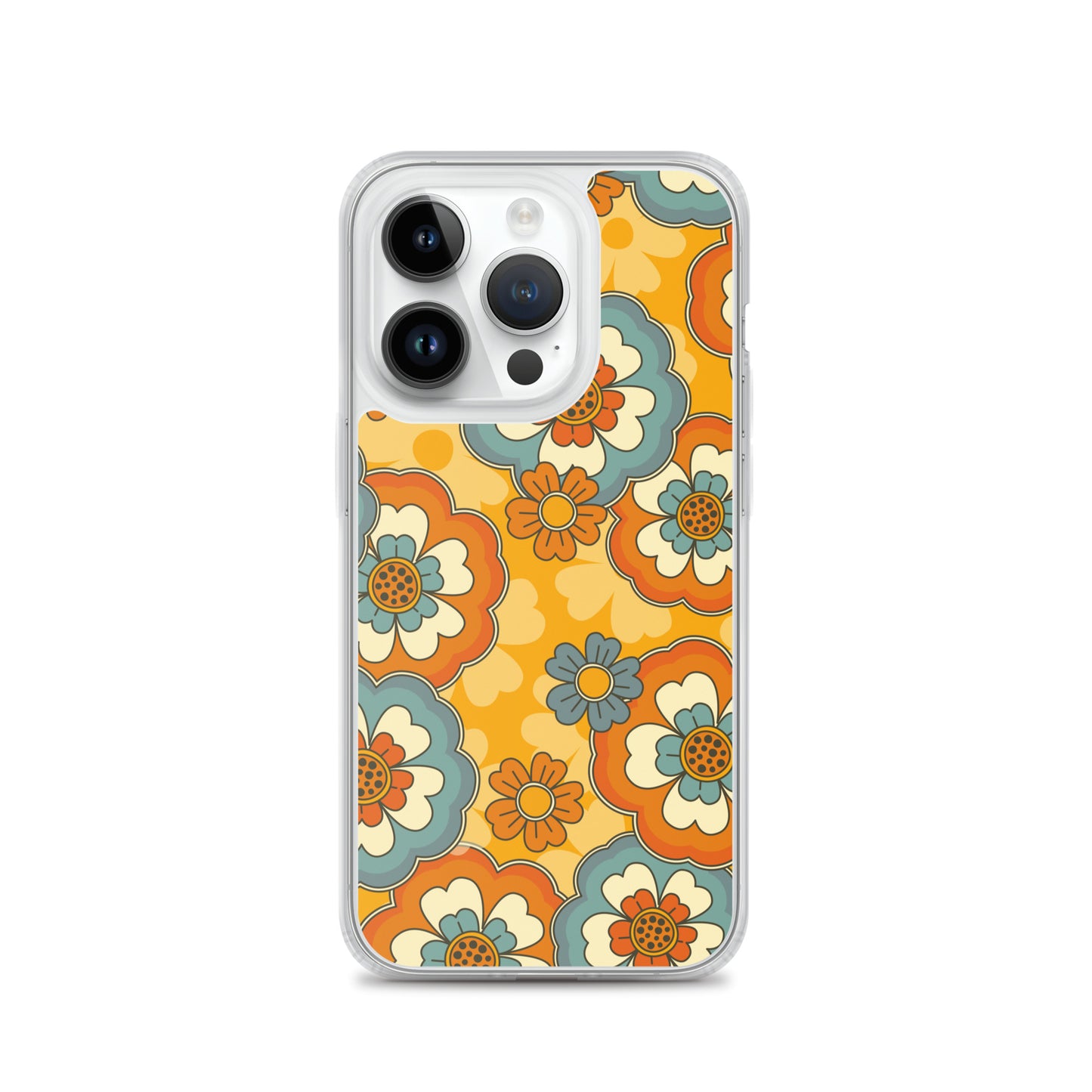 Vintage Retro Colors Groovy Flowers Pattern Clear Case for iPhone®