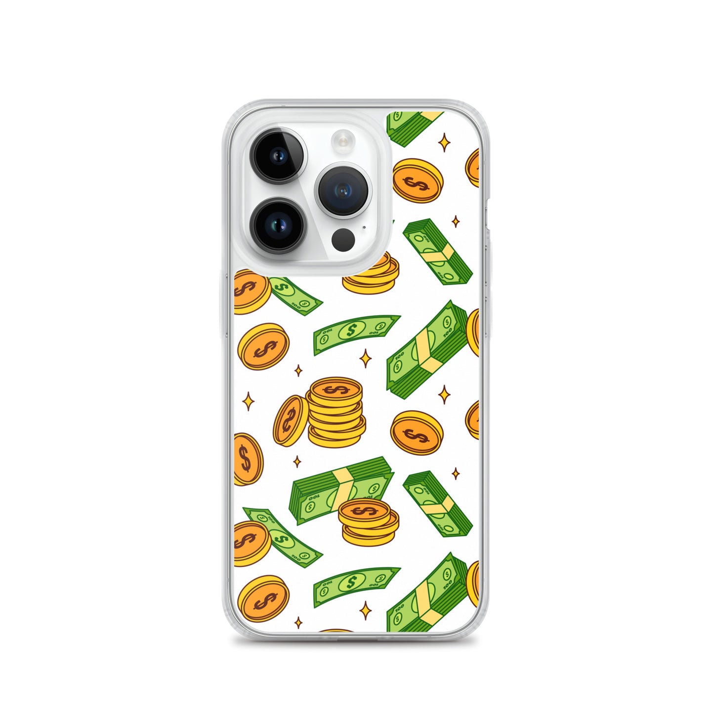 Money Rain Green Dollar Banknotes And Gold Coins Falling Down Pattern Clear Case for iPhone®