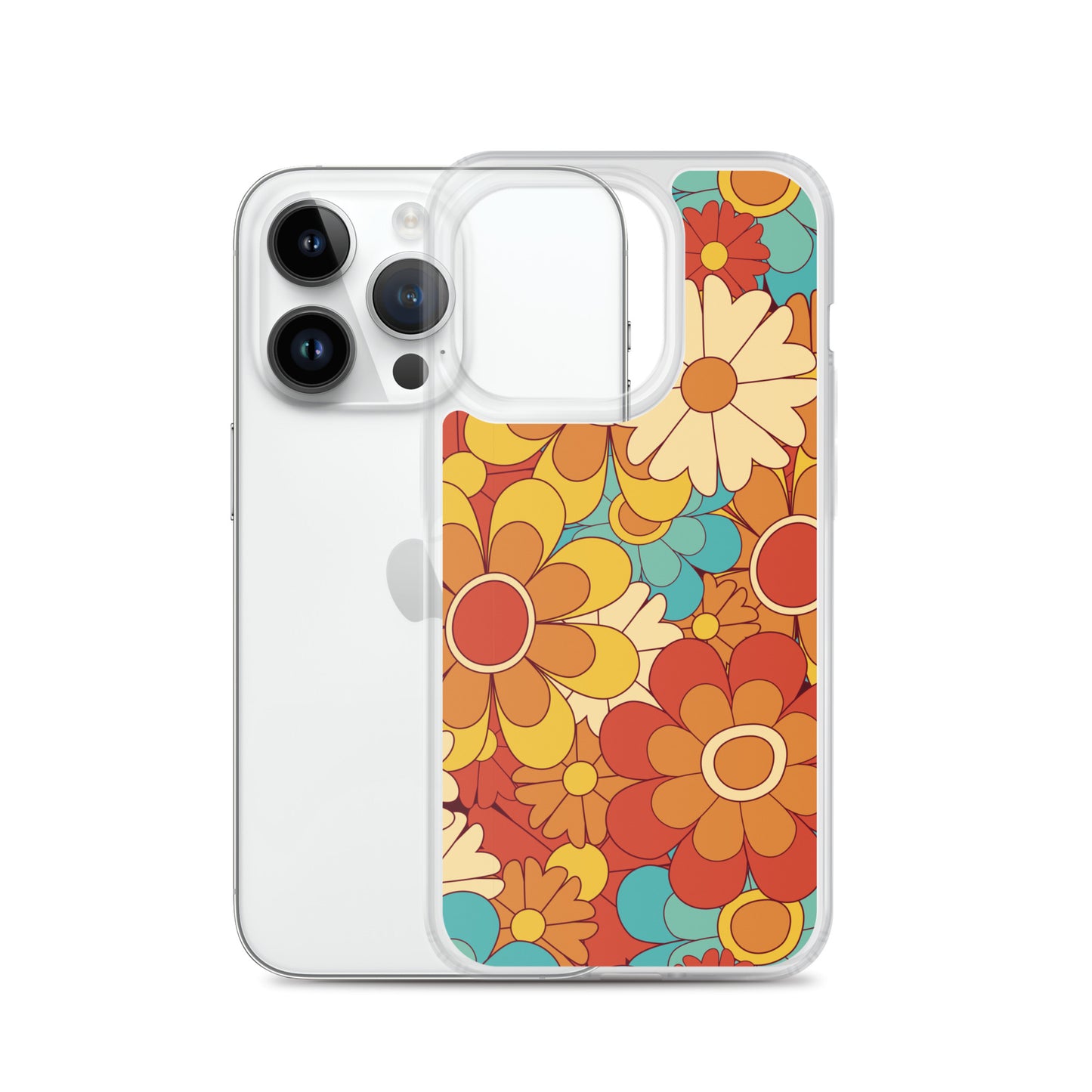 Vintage Retro Colors Groovy Floral Pattern Clear Case for iPhone®