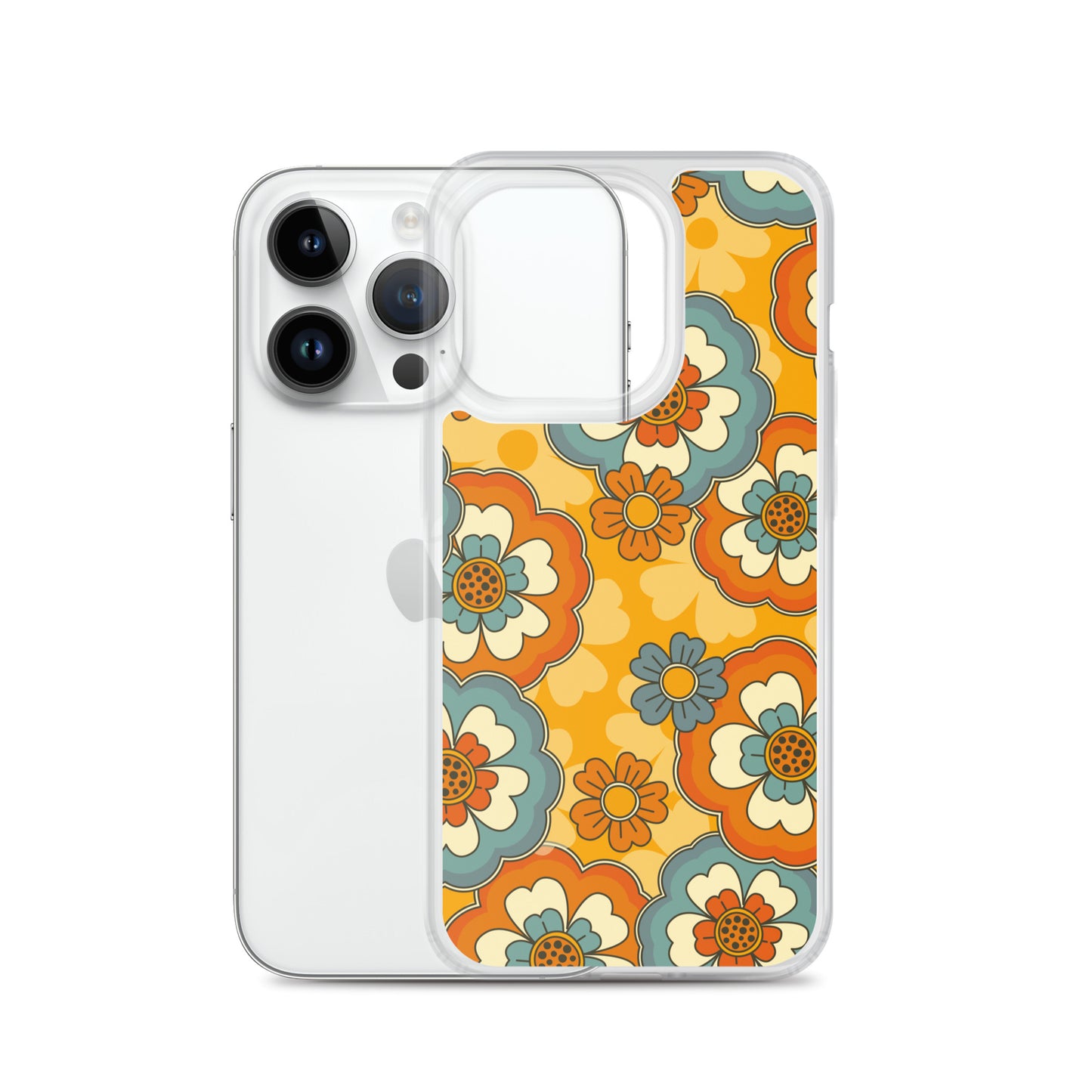 Vintage Retro Colors Groovy Flowers Pattern Clear Case for iPhone®