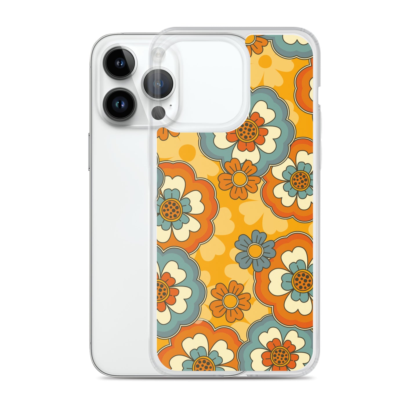 Vintage Retro Colors Groovy Flowers Pattern Clear Case for iPhone®