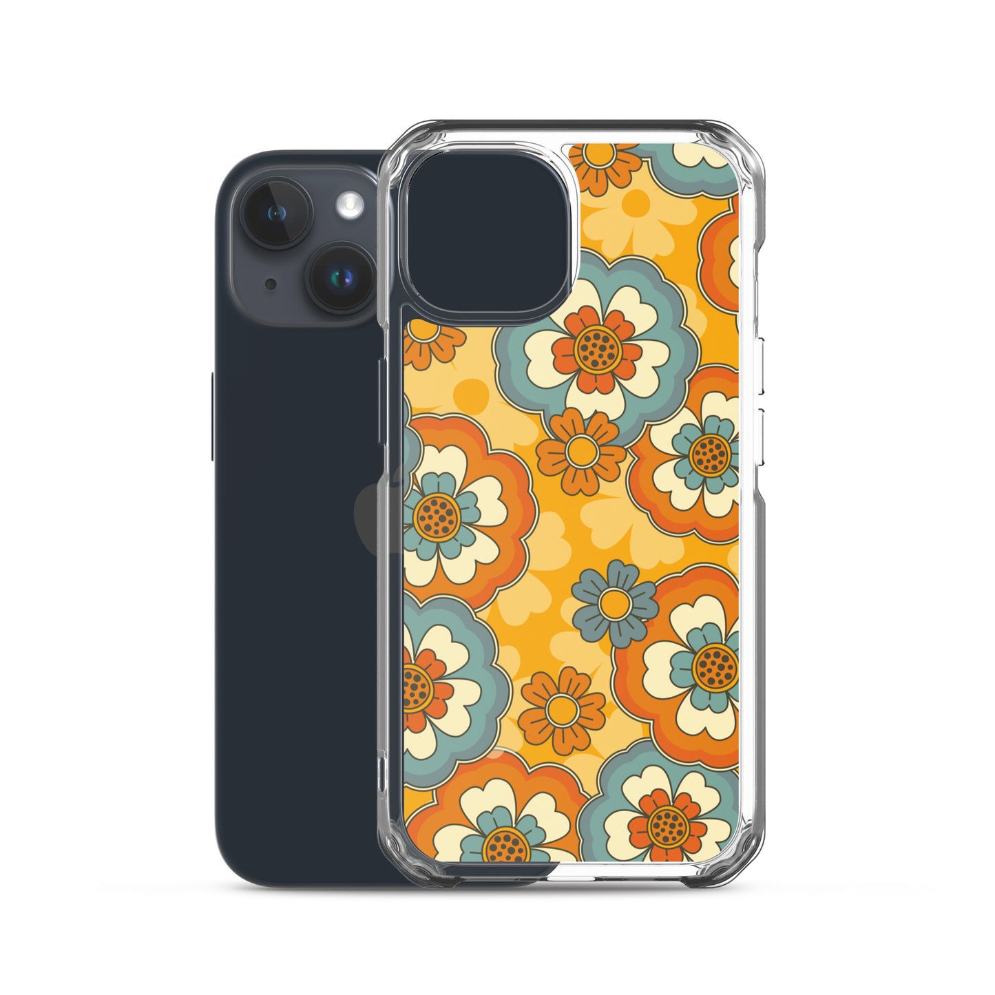 Vintage Retro Colors Groovy Flowers Pattern Clear Case for iPhone®