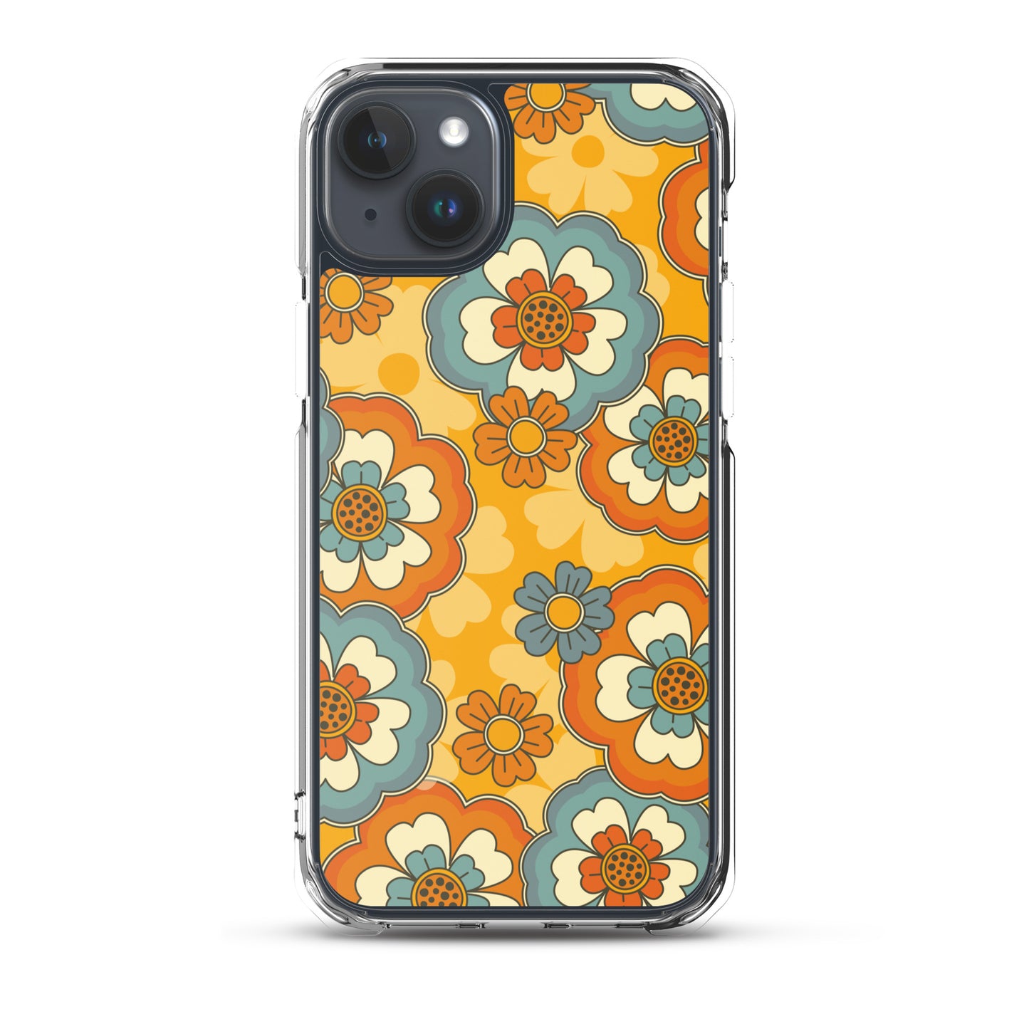 Vintage Retro Colors Groovy Flowers Pattern Clear Case for iPhone®
