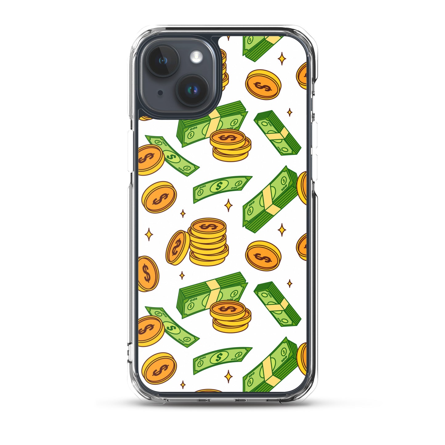 Money Rain Green Dollar Banknotes And Gold Coins Falling Down Pattern Clear Case for iPhone®