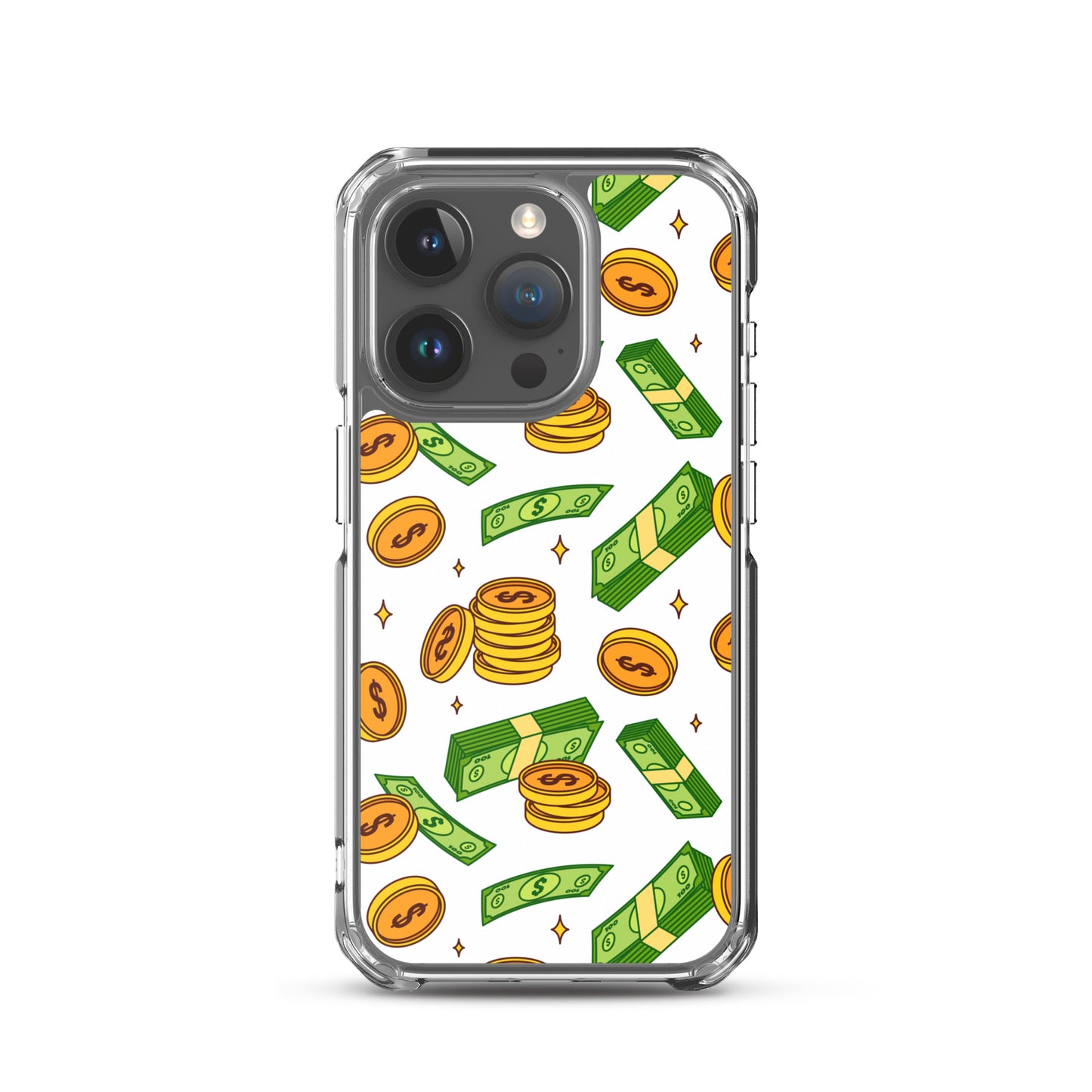 Money Rain Green Dollar Banknotes And Gold Coins Falling Down Pattern Clear Case for iPhone®