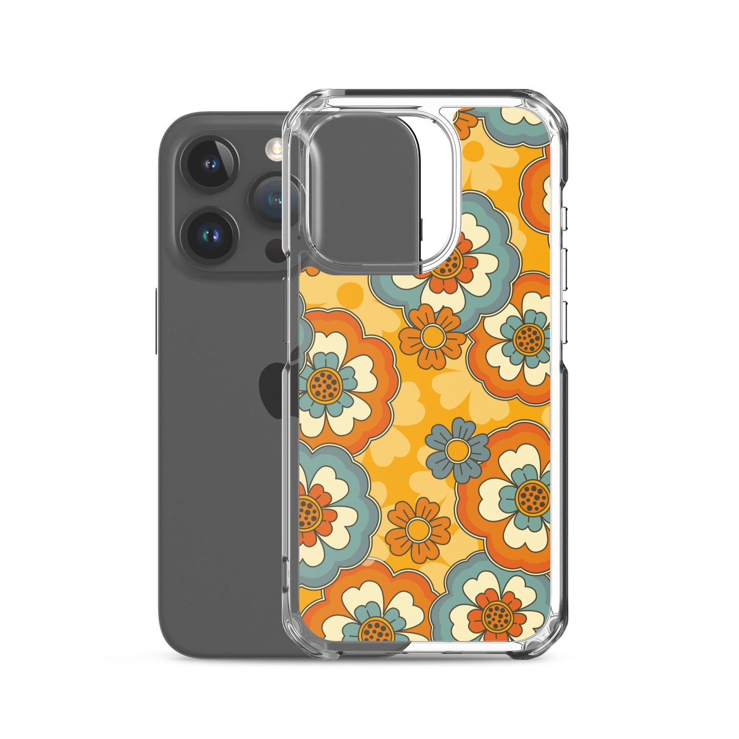 Vintage Retro Colors Groovy Flowers Pattern Clear Case for iPhone®