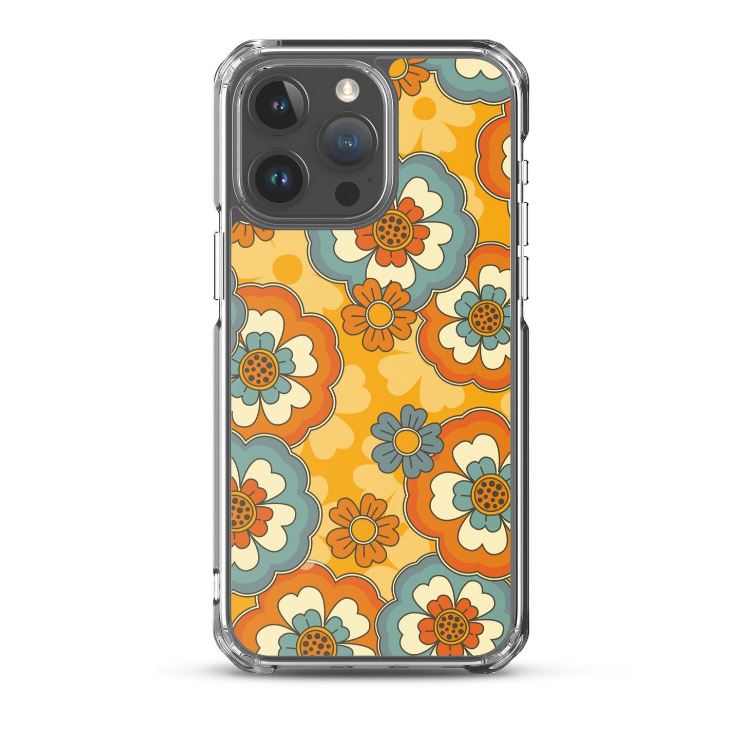 Vintage Retro Colors Groovy Flowers Pattern Clear Case for iPhone®