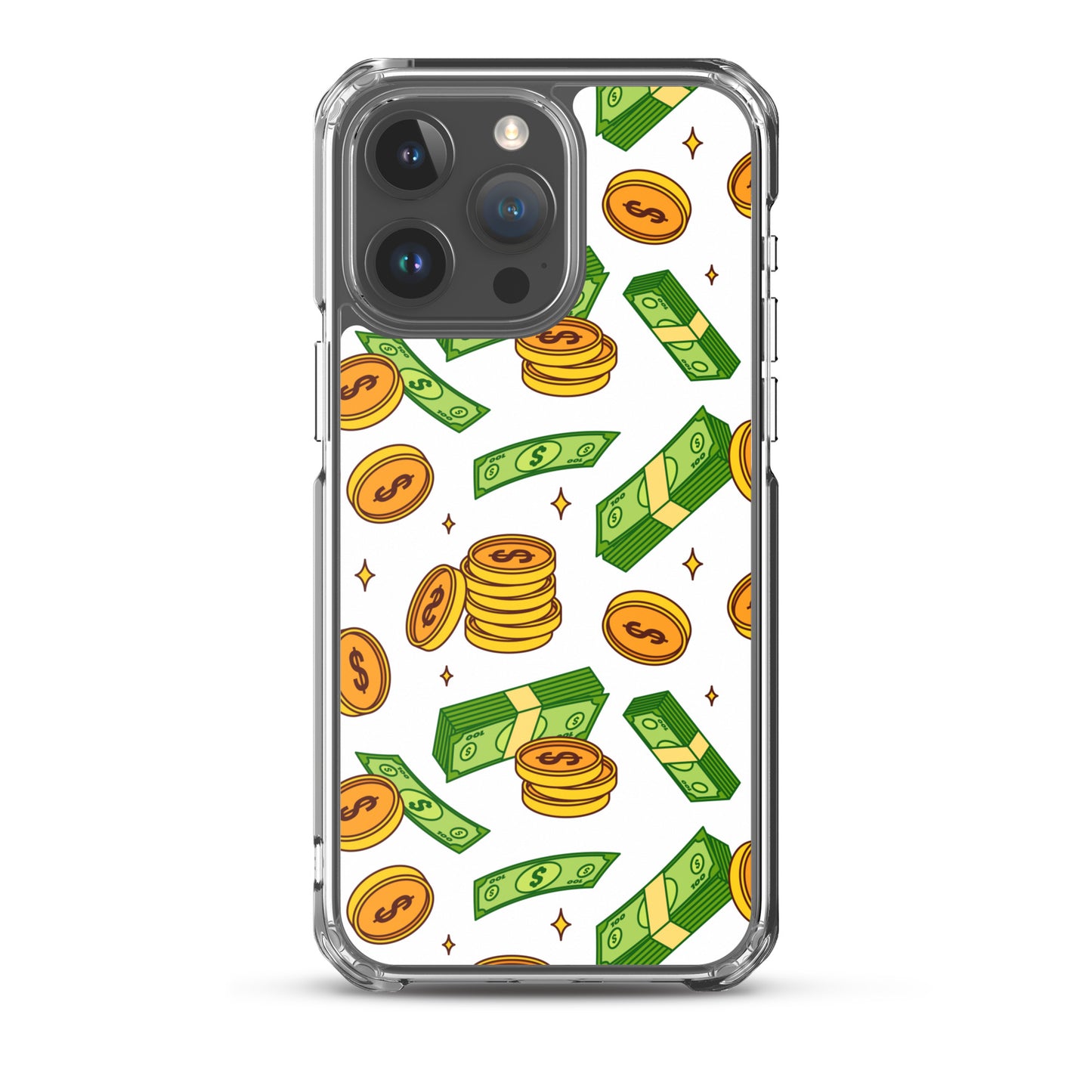 Money Rain Green Dollar Banknotes And Gold Coins Falling Down Pattern Clear Case for iPhone®