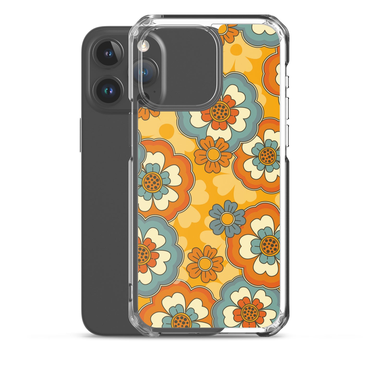 Vintage Retro Colors Groovy Flowers Pattern Clear Case for iPhone®