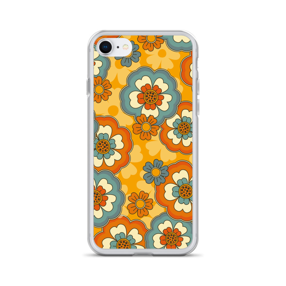 Vintage Retro Colors Groovy Flowers Pattern Clear Case for iPhone®