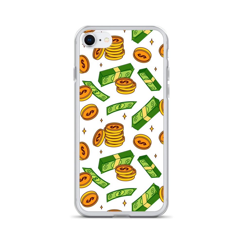 Money Rain Green Dollar Banknotes And Gold Coins Falling Down Pattern Clear Case for iPhone®