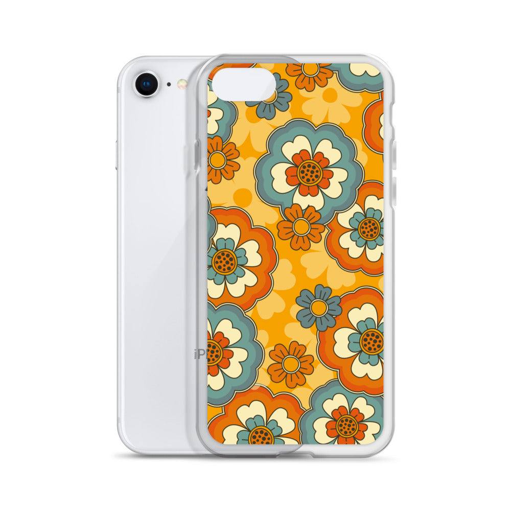Vintage Retro Colors Groovy Flowers Pattern Clear Case for iPhone®