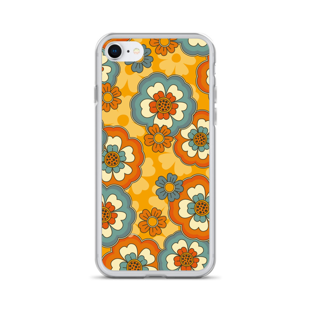 Vintage Retro Colors Groovy Flowers Pattern Clear Case for iPhone®