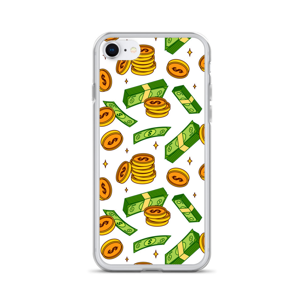 Money Rain Green Dollar Banknotes And Gold Coins Falling Down Pattern Clear Case for iPhone®
