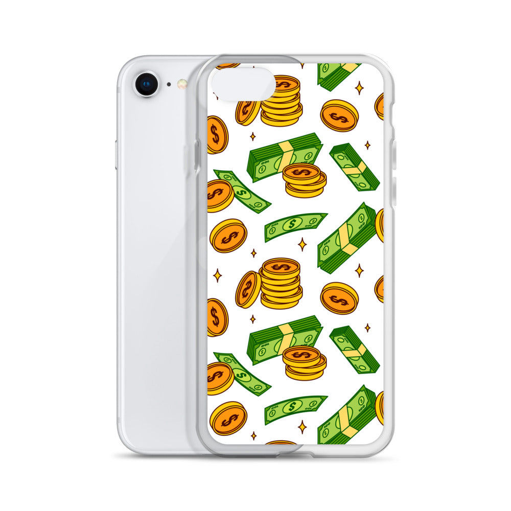 Money Rain Green Dollar Banknotes And Gold Coins Falling Down Pattern Clear Case for iPhone®