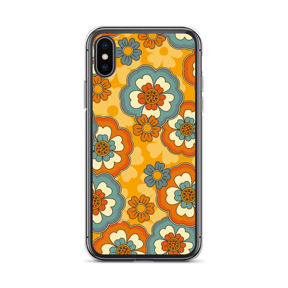 Vintage Retro Colors Groovy Flowers Pattern Clear Case for iPhone®