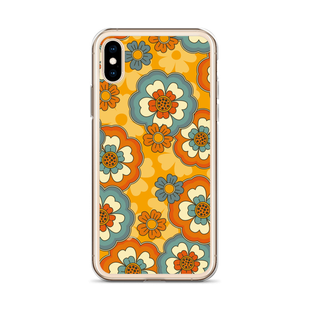 Vintage Retro Colors Groovy Flowers Pattern Clear Case for iPhone®