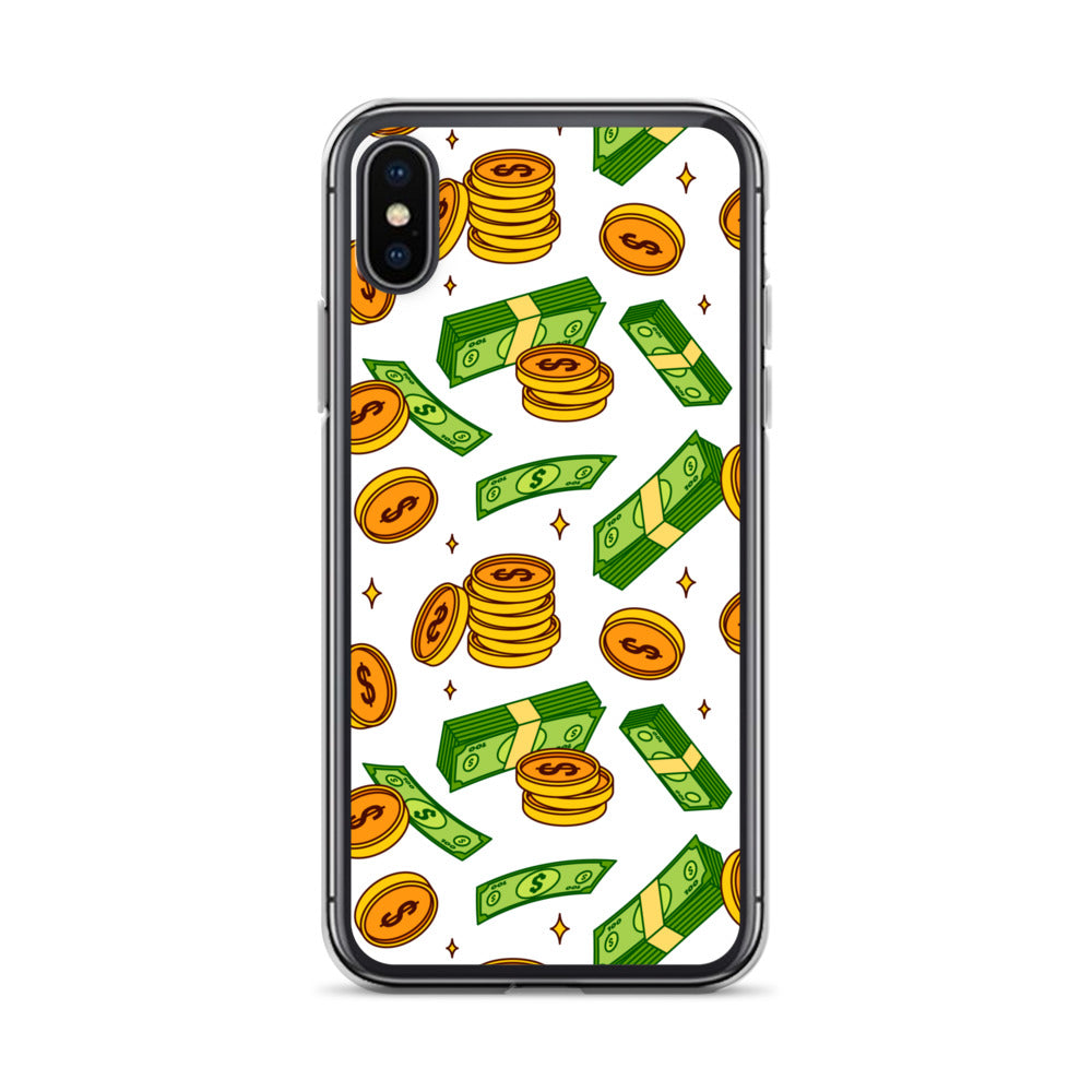 Money Rain Green Dollar Banknotes And Gold Coins Falling Down Pattern Clear Case for iPhone®