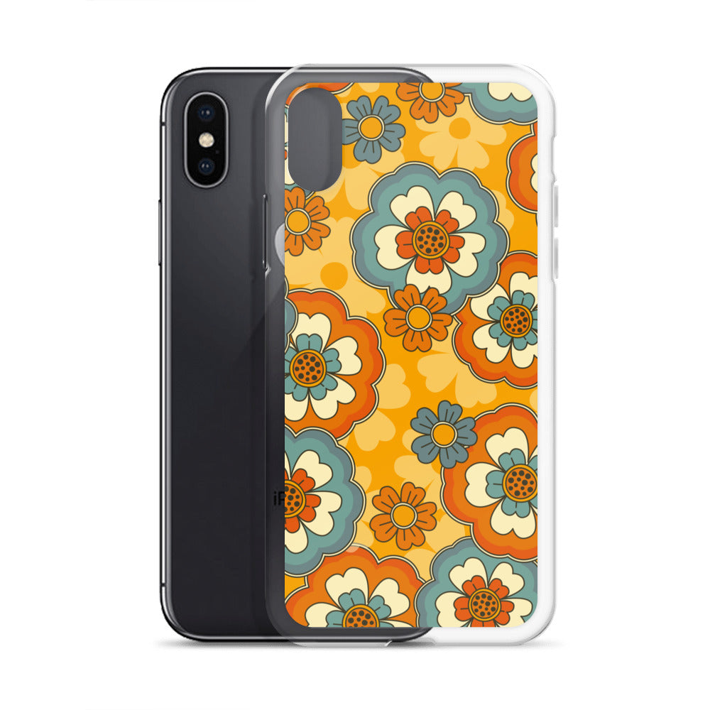 Vintage Retro Colors Groovy Flowers Pattern Clear Case for iPhone®