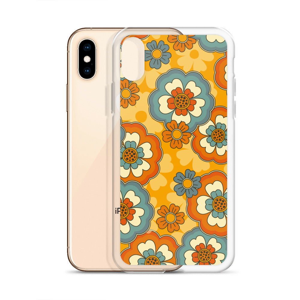 Vintage Retro Colors Groovy Flowers Pattern Clear Case for iPhone®