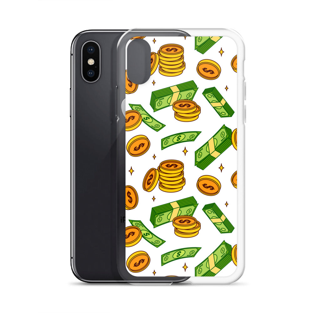 Money Rain Green Dollar Banknotes And Gold Coins Falling Down Pattern Clear Case for iPhone®