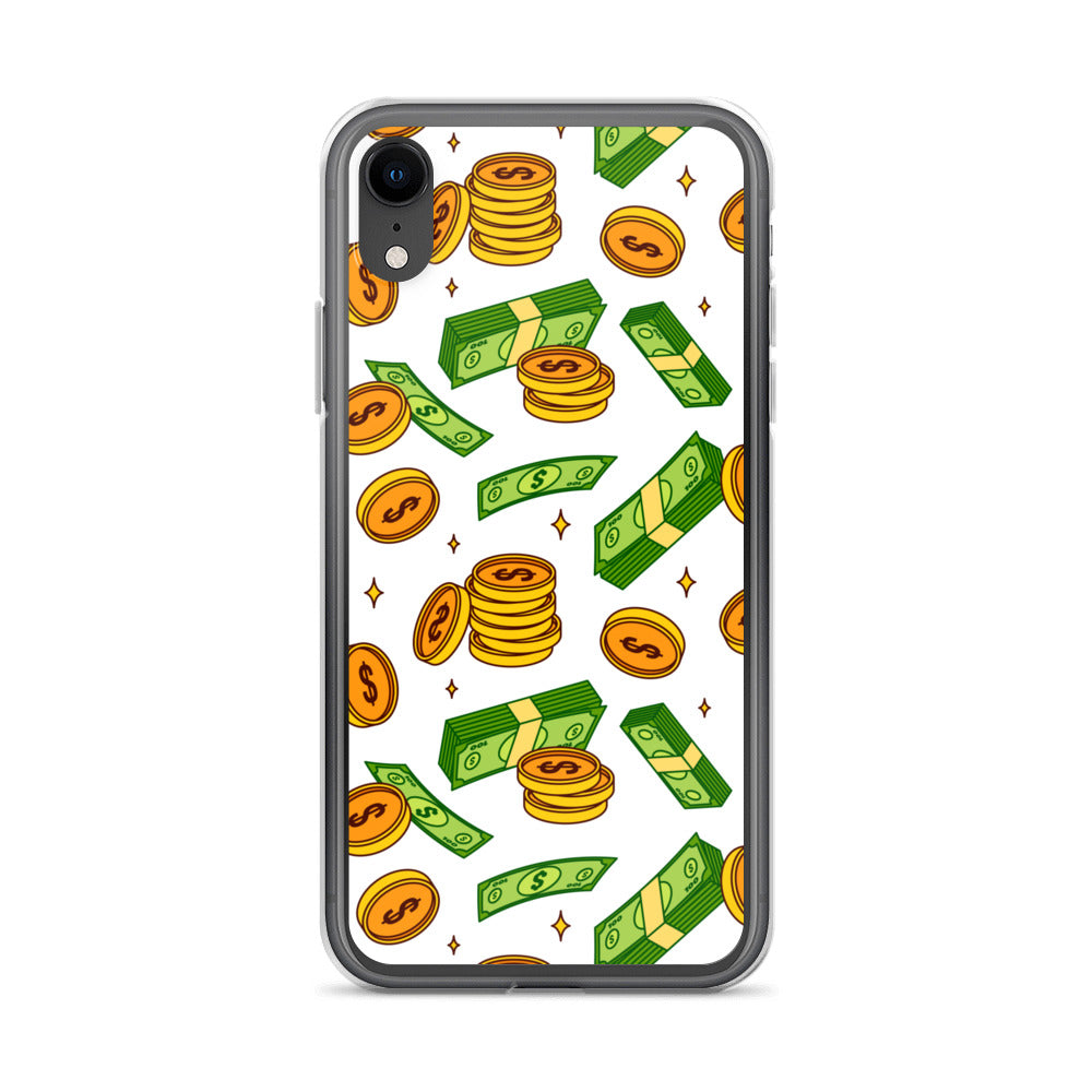 Money Rain Green Dollar Banknotes And Gold Coins Falling Down Pattern Clear Case for iPhone®