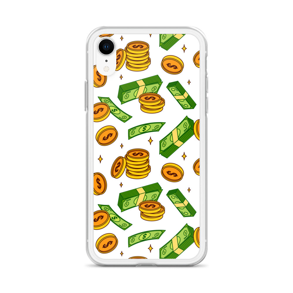 Money Rain Green Dollar Banknotes And Gold Coins Falling Down Pattern Clear Case for iPhone®