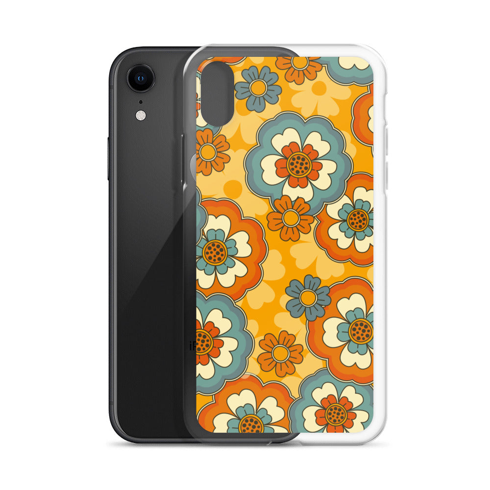 Vintage Retro Colors Groovy Flowers Pattern Clear Case for iPhone®