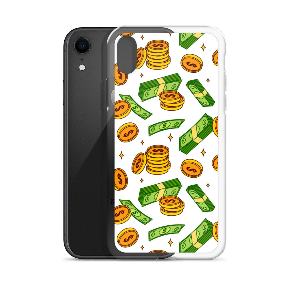 Money Rain Green Dollar Banknotes And Gold Coins Falling Down Pattern Clear Case for iPhone®