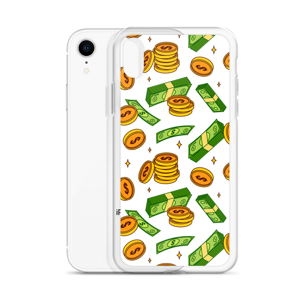 Money Rain Green Dollar Banknotes And Gold Coins Falling Down Pattern Clear Case for iPhone®