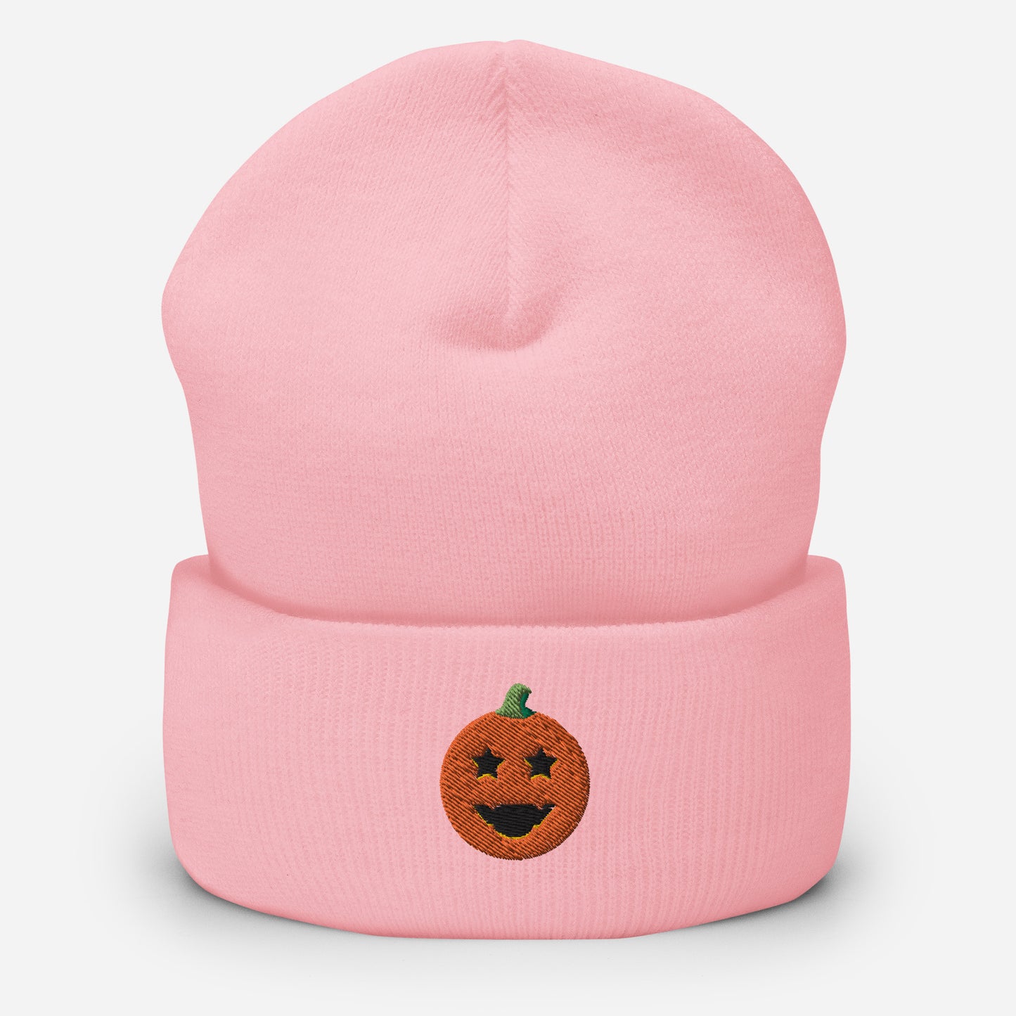 Halloween Pumpkin Beanie Cap, Embroidered Evil Face Cuffed Beanie, Handmade Unisex Slouchy Scary Pumpkin Gift Hat Cap