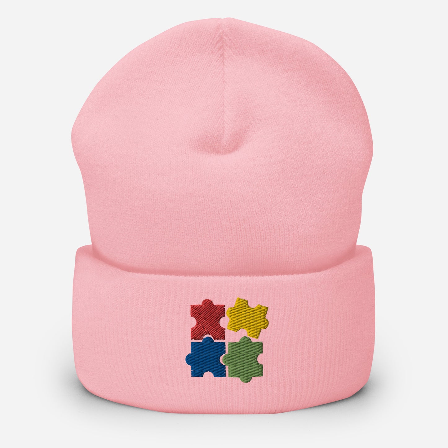 Autism Puzzle Pieces Beanie Cap, Embroidered Autism Awareness Cuffed Beanie, Handmade Unisex Slouchy Autistic Pride Gift Hat Cap