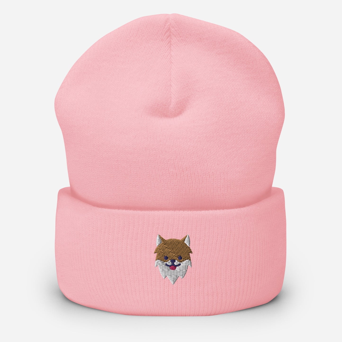 Pomeranian Dog Face Beanie Cap, Embroidered Dog Lover Cuffed Beanie, Handmade Unisex Slouchy Pom Dogs Gift Hat Cap