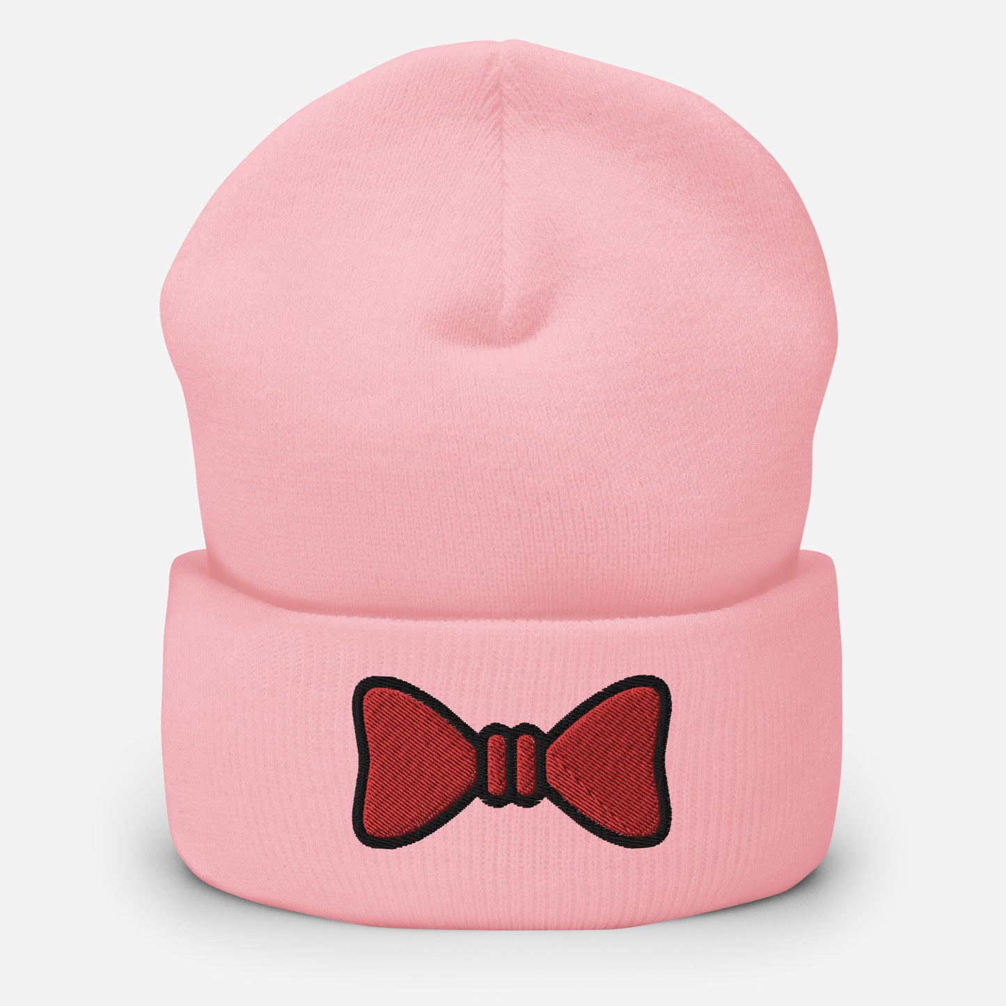 Bow Tie Beanie Cap, Embroidered Christmas Cuffed Beanie, Handmade Unisex Slouchy Xmas Festive Gift Hat Cap