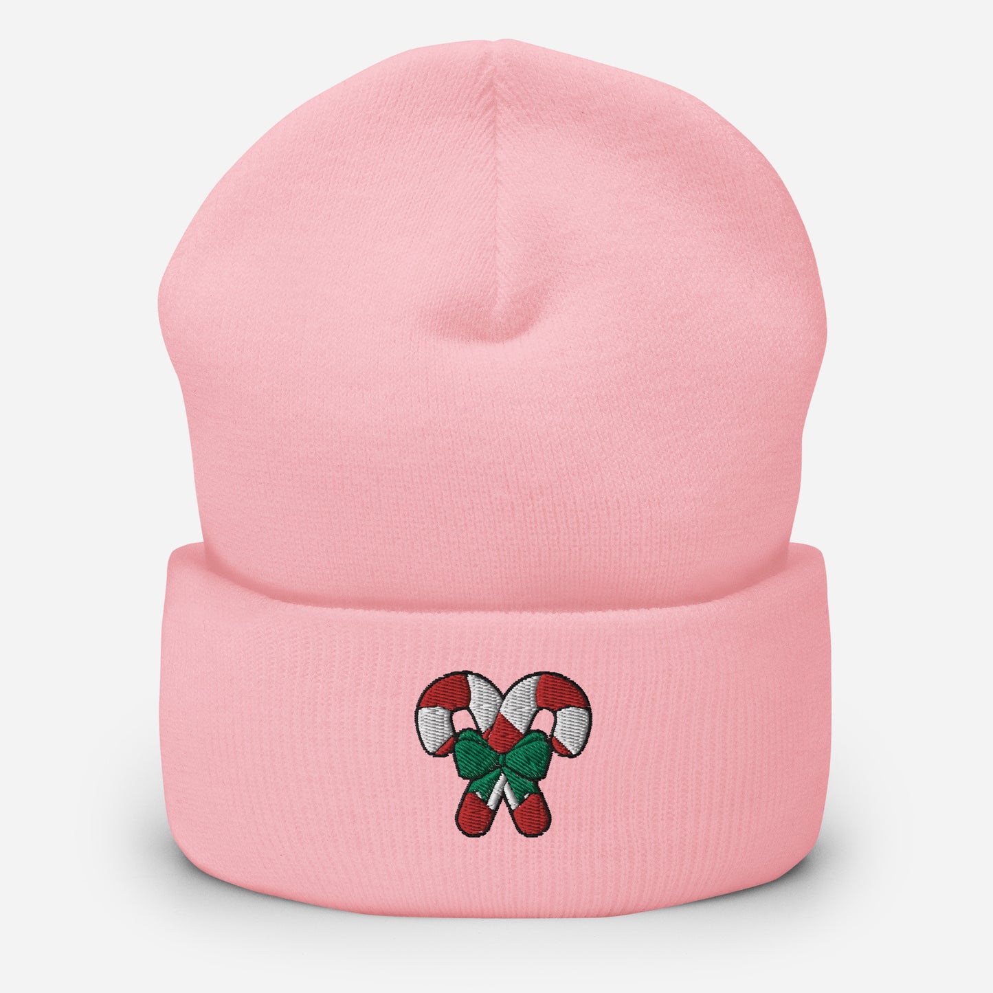 Candy Cane Beanie Cap, Embroidered Christmas Cuffed Beanie, Handmade Unisex Slouchy Xmas Festive Gift Hat Cap