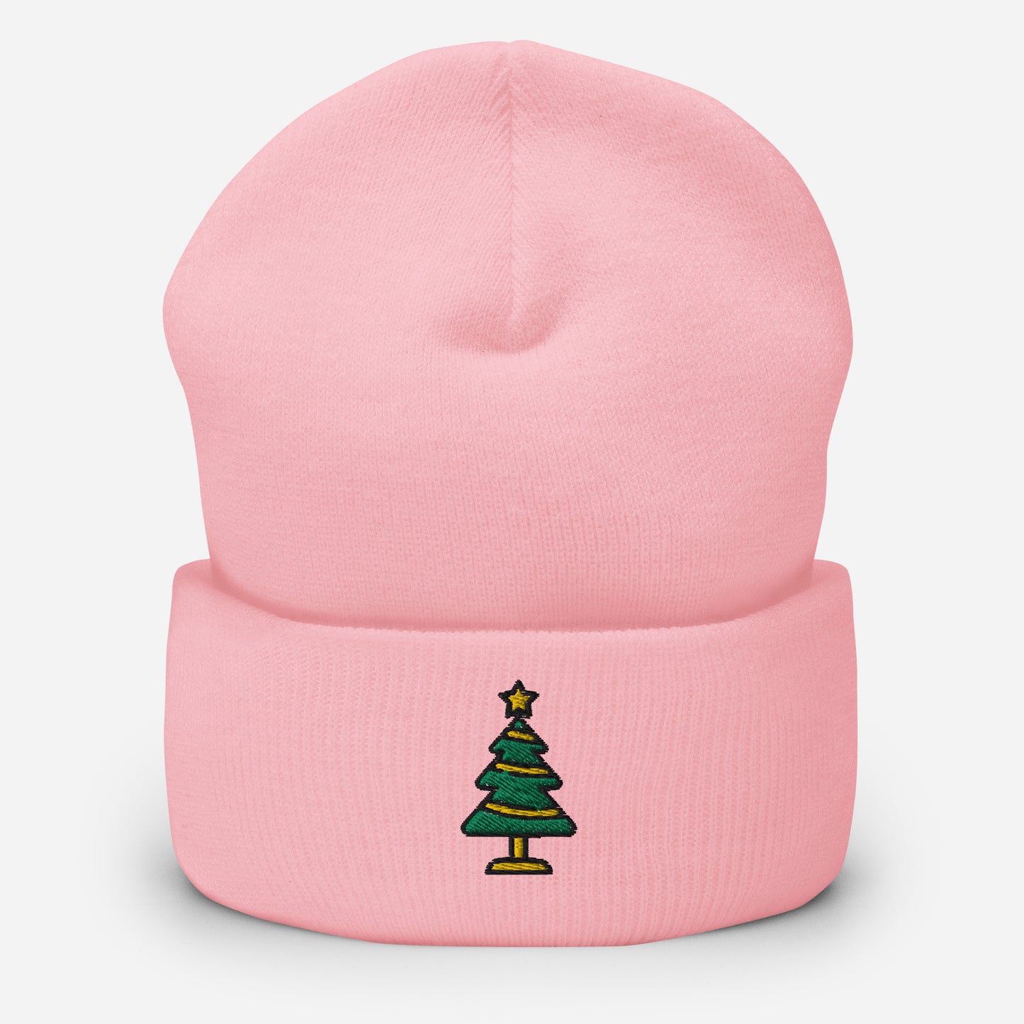 Christmas Tree Beanie Cap, Embroidered Christmas Decor Cuffed Beanie, Handmade Unisex Slouchy Xmas Festive Gift Hat Cap