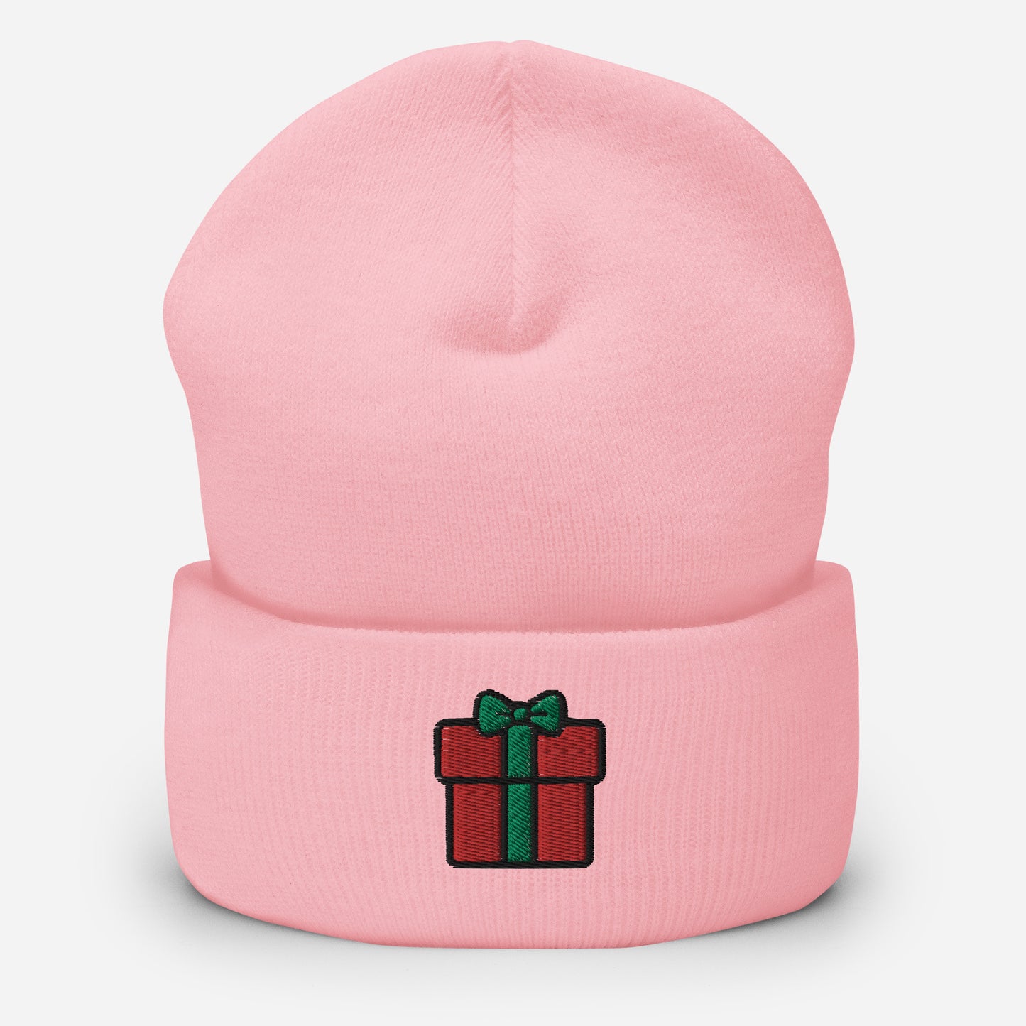 Christmas Gift Box Beanie Cap, Embroidered Christmas Cuffed Beanie, Handmade Unisex Slouchy Xmas Festive Celebration Gift Hat Cap