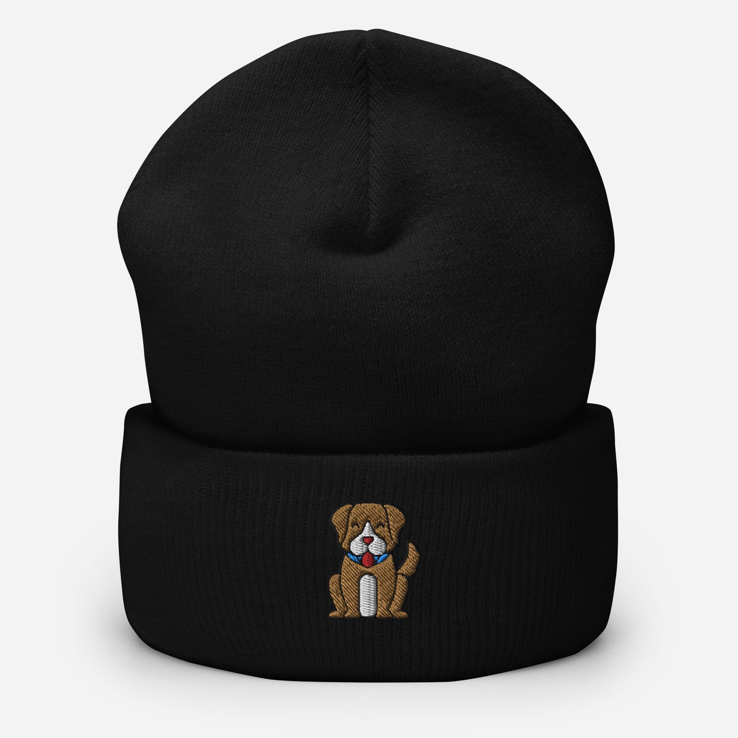 Cute Little Dog Beanie Cap, Embroidered Puppy Dog Cuffed Beanie, Handmade Unisex Slouchy Smiling Animal Gift Hat Cap