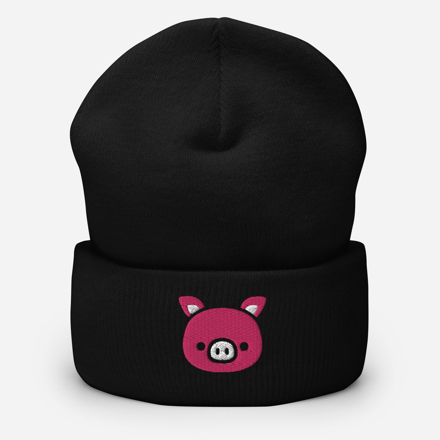 Pig Face Beanie Cap, Embroidered Farm Animal Cuffed Beanie, Handmade Unisex Slouchy Cartoon Pig Gift Hat Cap