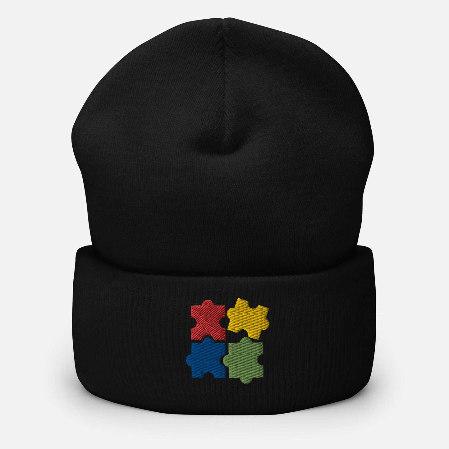 Autism Puzzle Pieces Beanie Cap, Embroidered Autism Awareness Cuffed Beanie, Handmade Unisex Slouchy Autistic Pride Gift Hat Cap