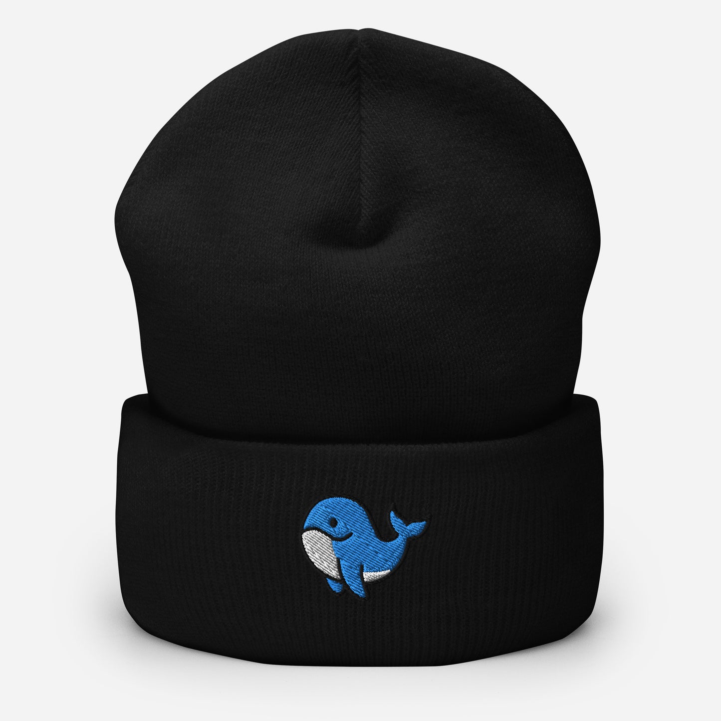 Orca Whale Beanie Cap, Embroidered Killer Blue Whale Cuffed Beanie, Handmade Unisex Slouchy Ocean Animal Gift Hat Cap