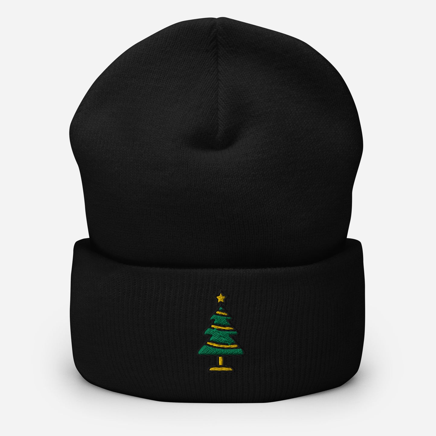 Christmas Tree Beanie Cap, Embroidered Christmas Decor Cuffed Beanie, Handmade Unisex Slouchy Xmas Festive Gift Hat Cap