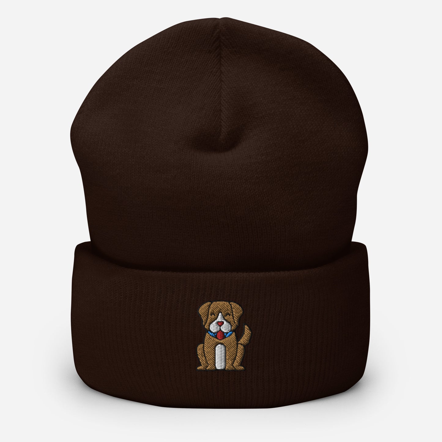 Cute Little Dog Beanie Cap, Embroidered Puppy Dog Cuffed Beanie, Handmade Unisex Slouchy Smiling Animal Gift Hat Cap