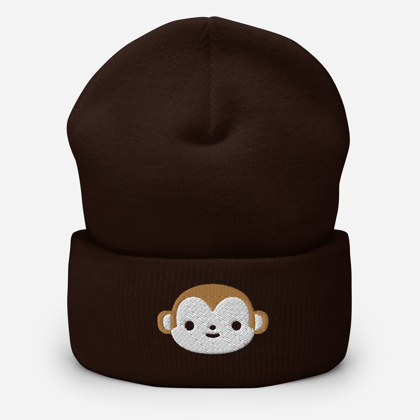 Brown Monkey Beanie Cap, Embroidered Wild Animal Cuffed Beanie, Handmade Unisex Slouchy Cartoon Monkey Gift Hat Cap