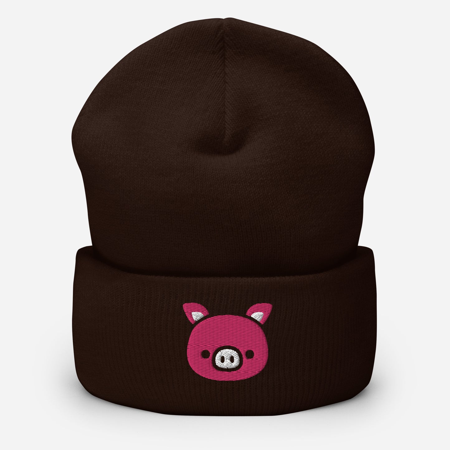 Pig Face Beanie Cap, Embroidered Farm Animal Cuffed Beanie, Handmade Unisex Slouchy Cartoon Pig Gift Hat Cap