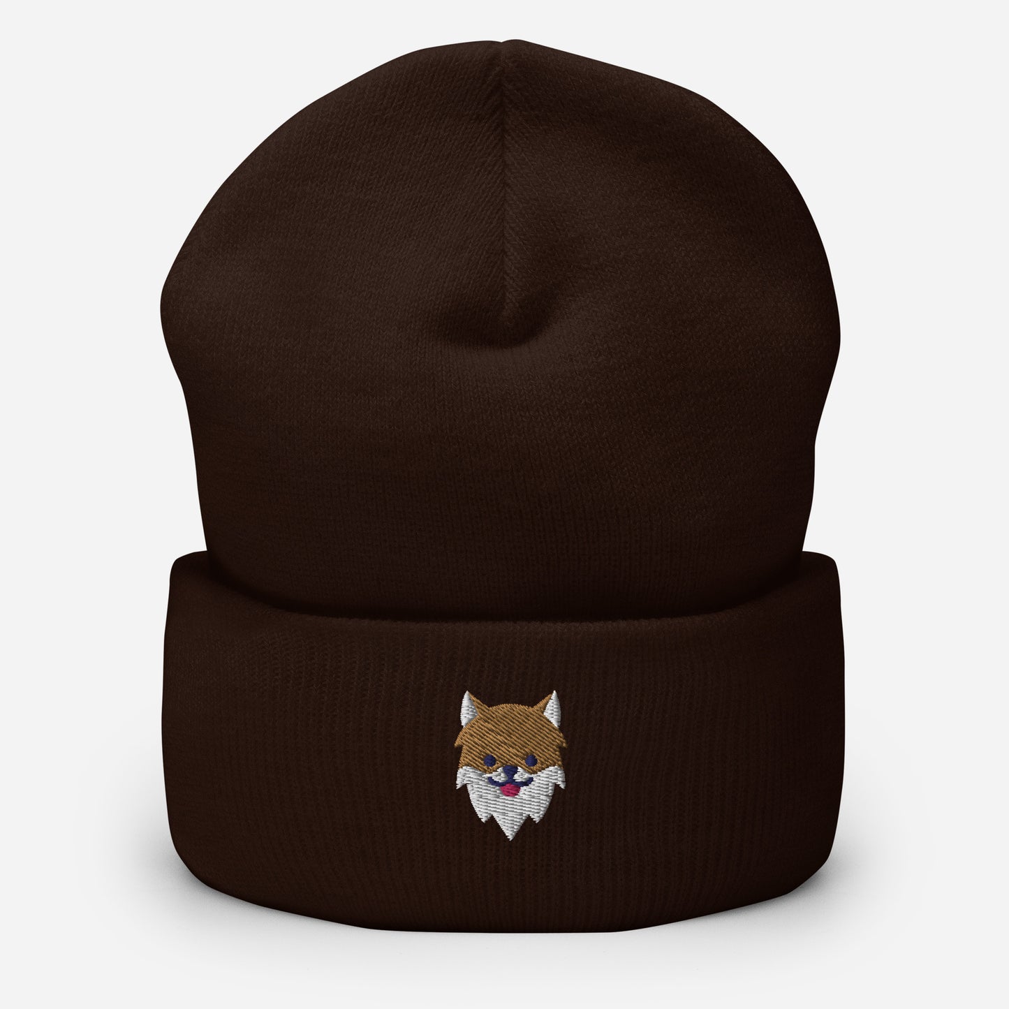 Pomeranian Dog Face Beanie Cap, Embroidered Dog Lover Cuffed Beanie, Handmade Unisex Slouchy Pom Dogs Gift Hat Cap