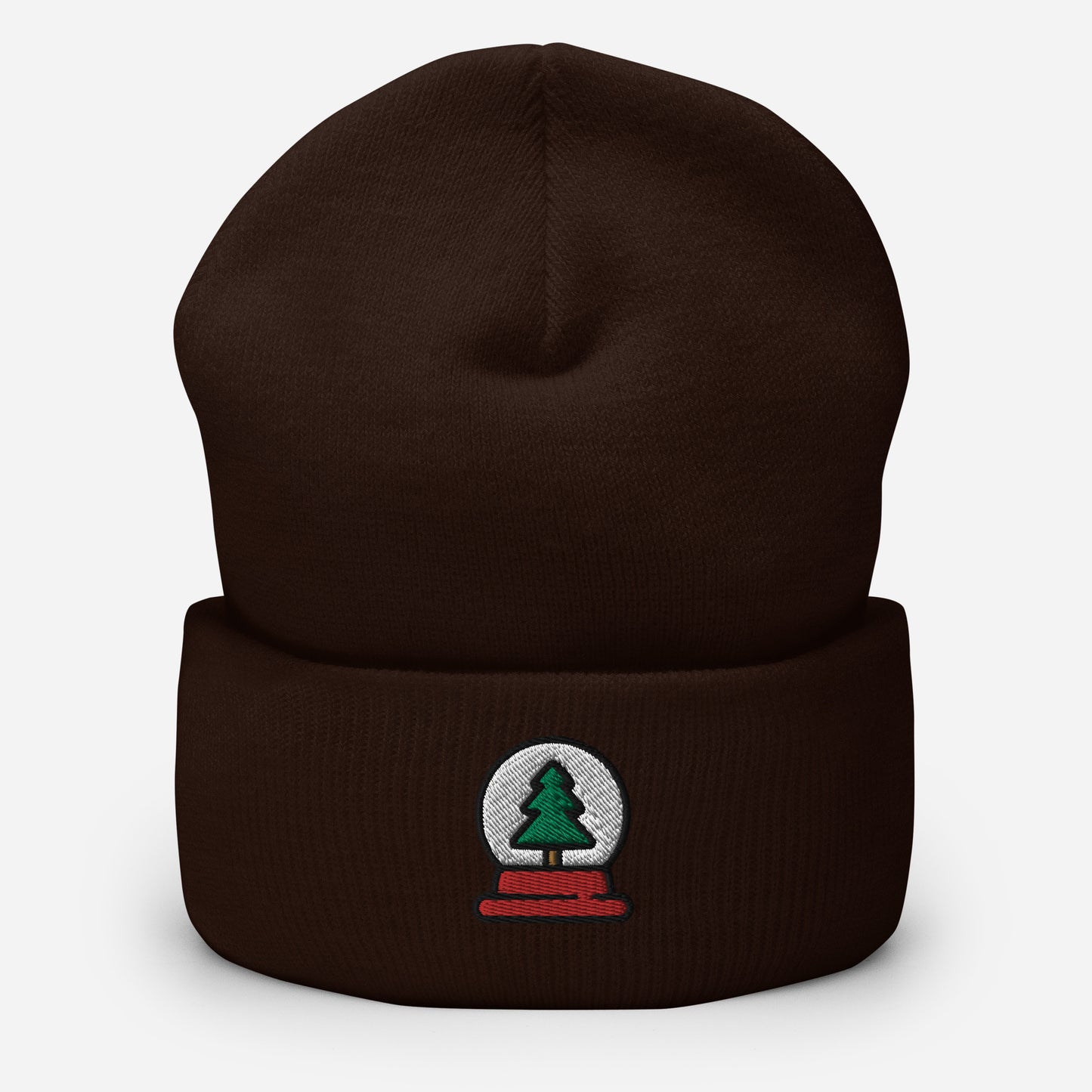 Snow Globe Tree Beanie Cap, Embroidered Christmas Cuffed Beanie, Handmade Unisex Slouchy Xmas Festive Gift Hat Cap