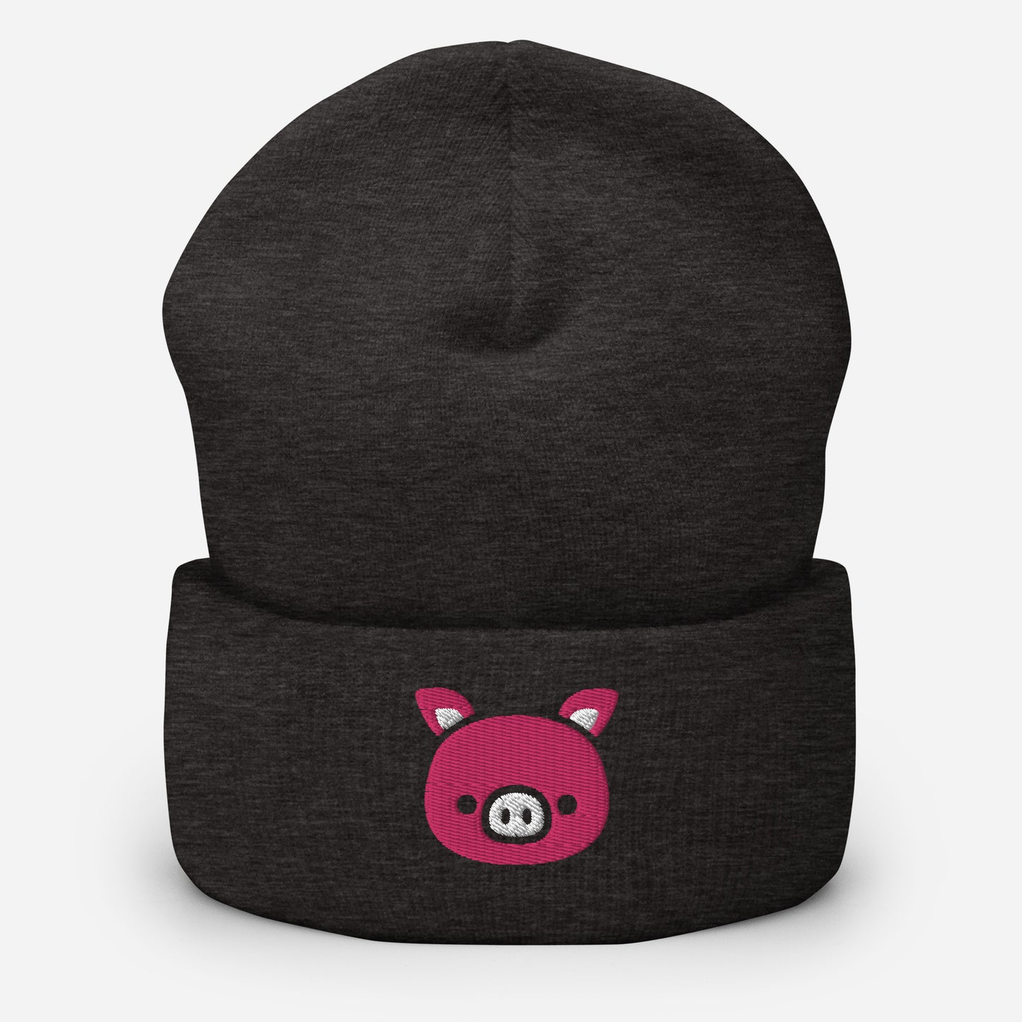 Pig Face Beanie Cap, Embroidered Farm Animal Cuffed Beanie, Handmade Unisex Slouchy Cartoon Pig Gift Hat Cap
