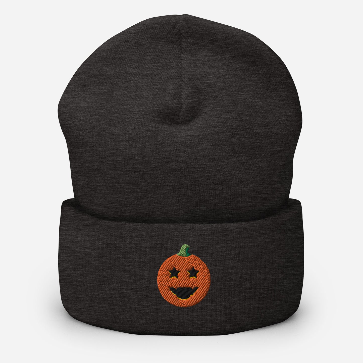 Halloween Pumpkin Beanie Cap, Embroidered Evil Face Cuffed Beanie, Handmade Unisex Slouchy Scary Pumpkin Gift Hat Cap